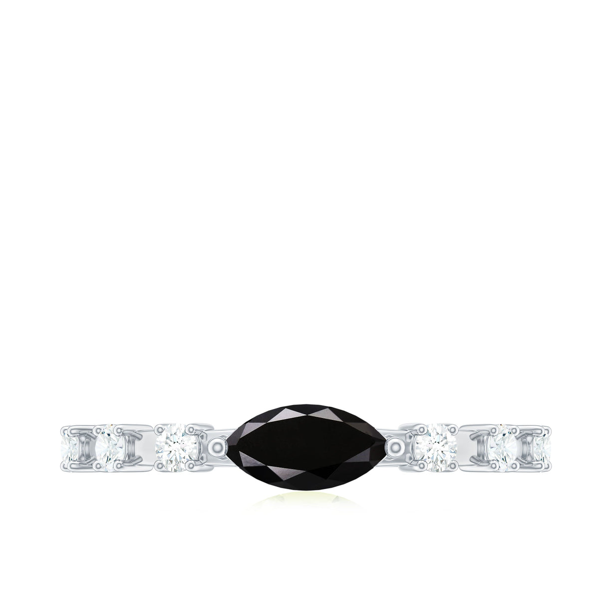 0.7 Carat Marquise Cut Black Onyx Minimal East West Ring with Diamond