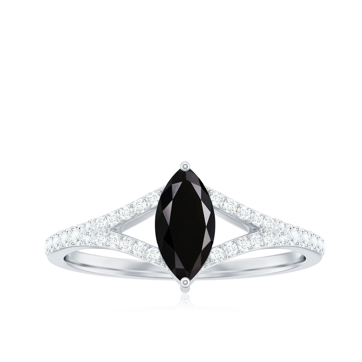 0.7 Carat Marquise Cut Black Onyx Engagement Ring with Diamond Split Shank