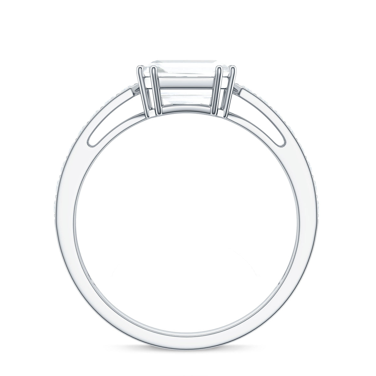 3 Carat Asscher Cut Moissanite Solitaire Engagement Ring with Side Stones
