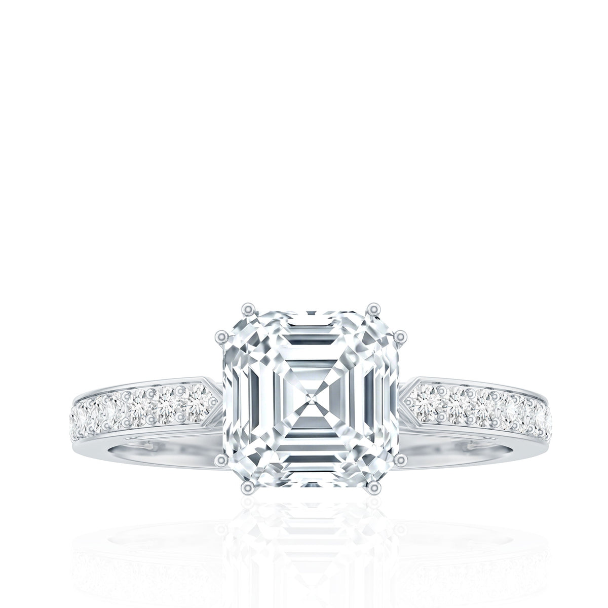 3 Carat Asscher Cut Moissanite Solitaire Engagement Ring with Side Stones