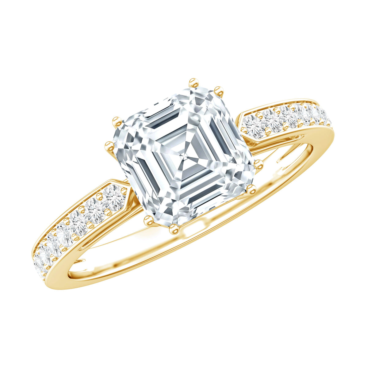 3 Carat Asscher Cut Moissanite Solitaire Engagement Ring with Side Stones