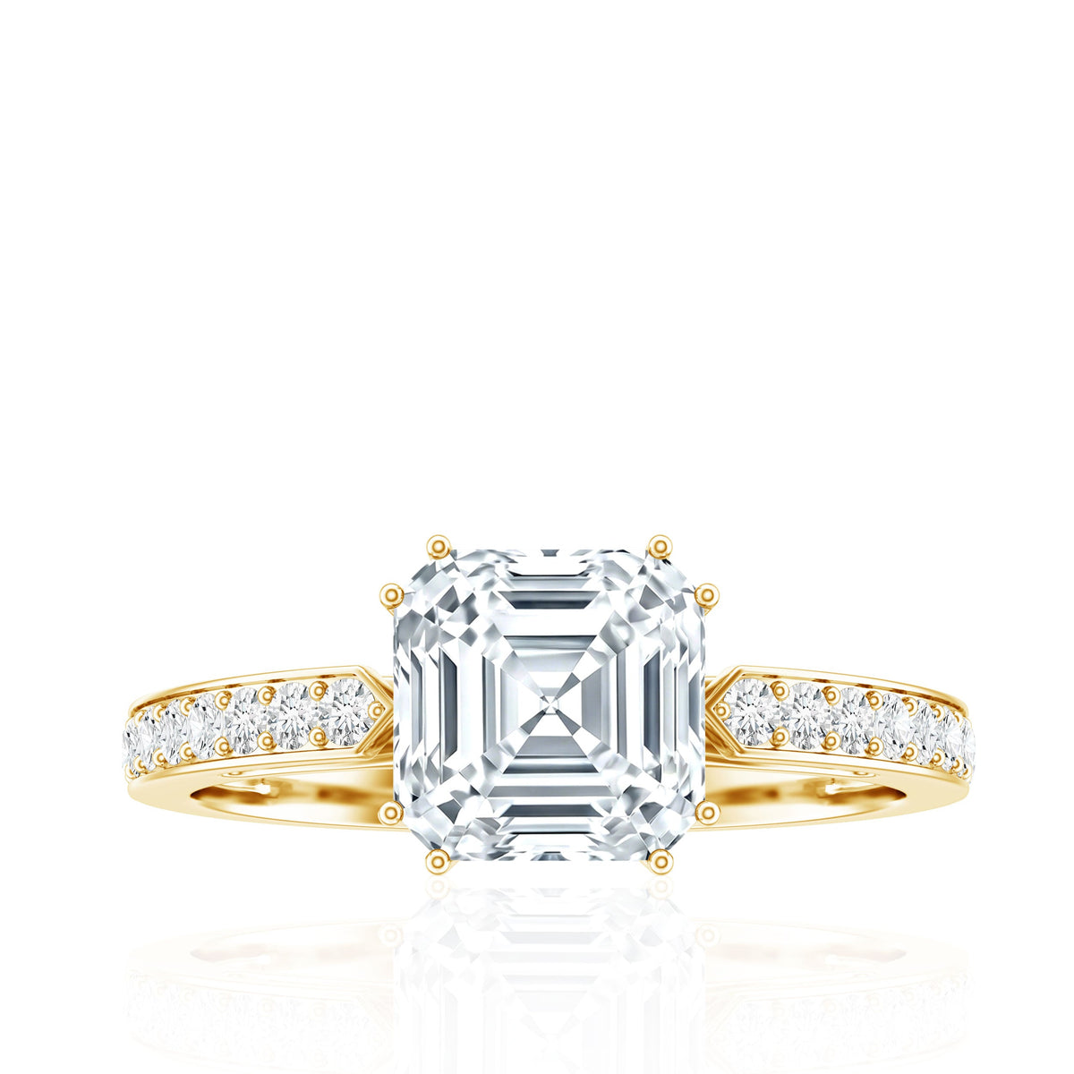 3 Carat Asscher Cut Moissanite Solitaire Engagement Ring with Side Stones