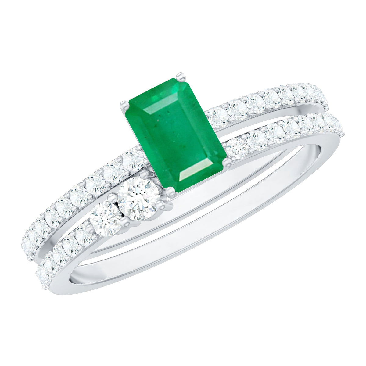 Emerald Cut Emerald Engagement Ring with Diamond Enhancer