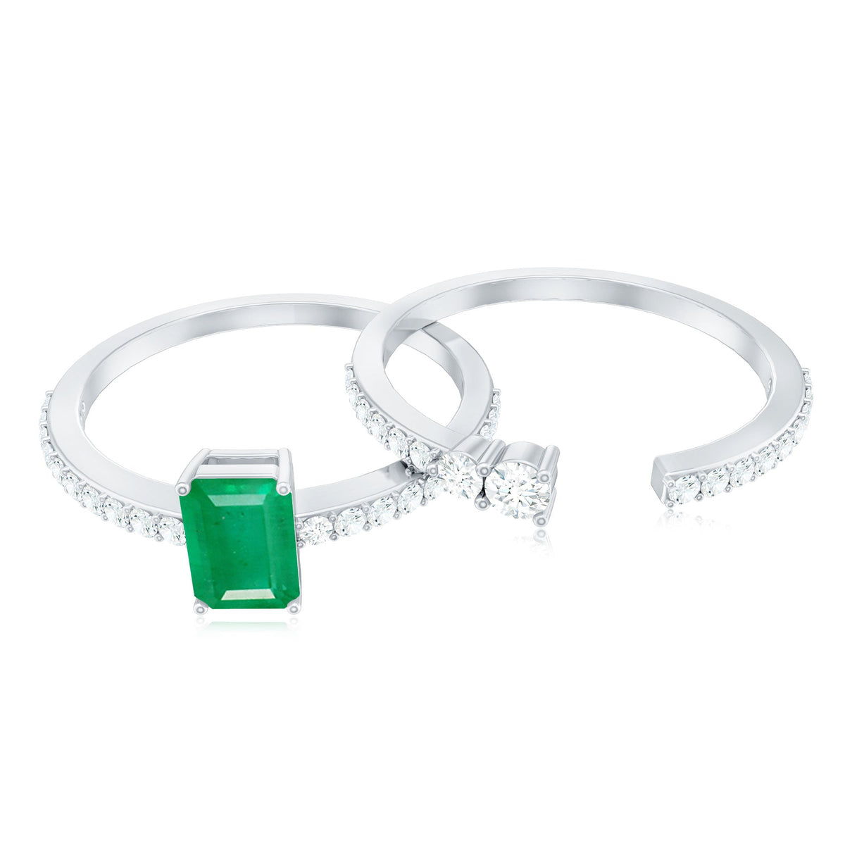 Emerald Cut Emerald Engagement Ring with Diamond Enhancer
