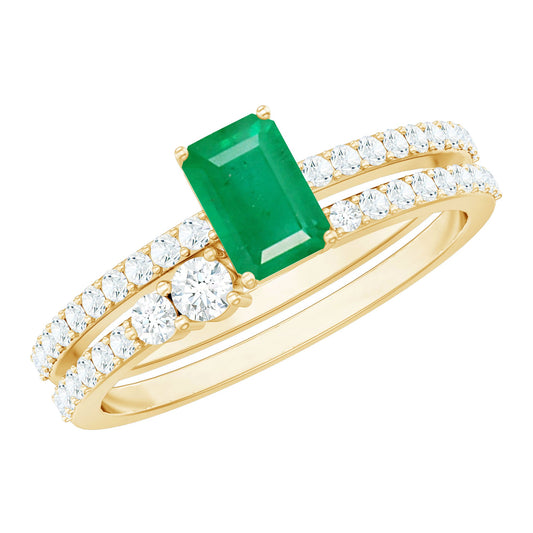 Emerald Cut Emerald Engagement Ring with Diamond Enhancer