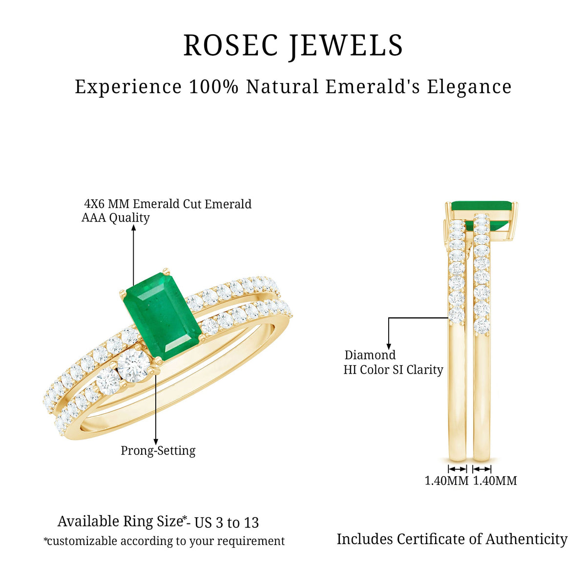 Emerald Cut Emerald Engagement Ring with Diamond Enhancer
