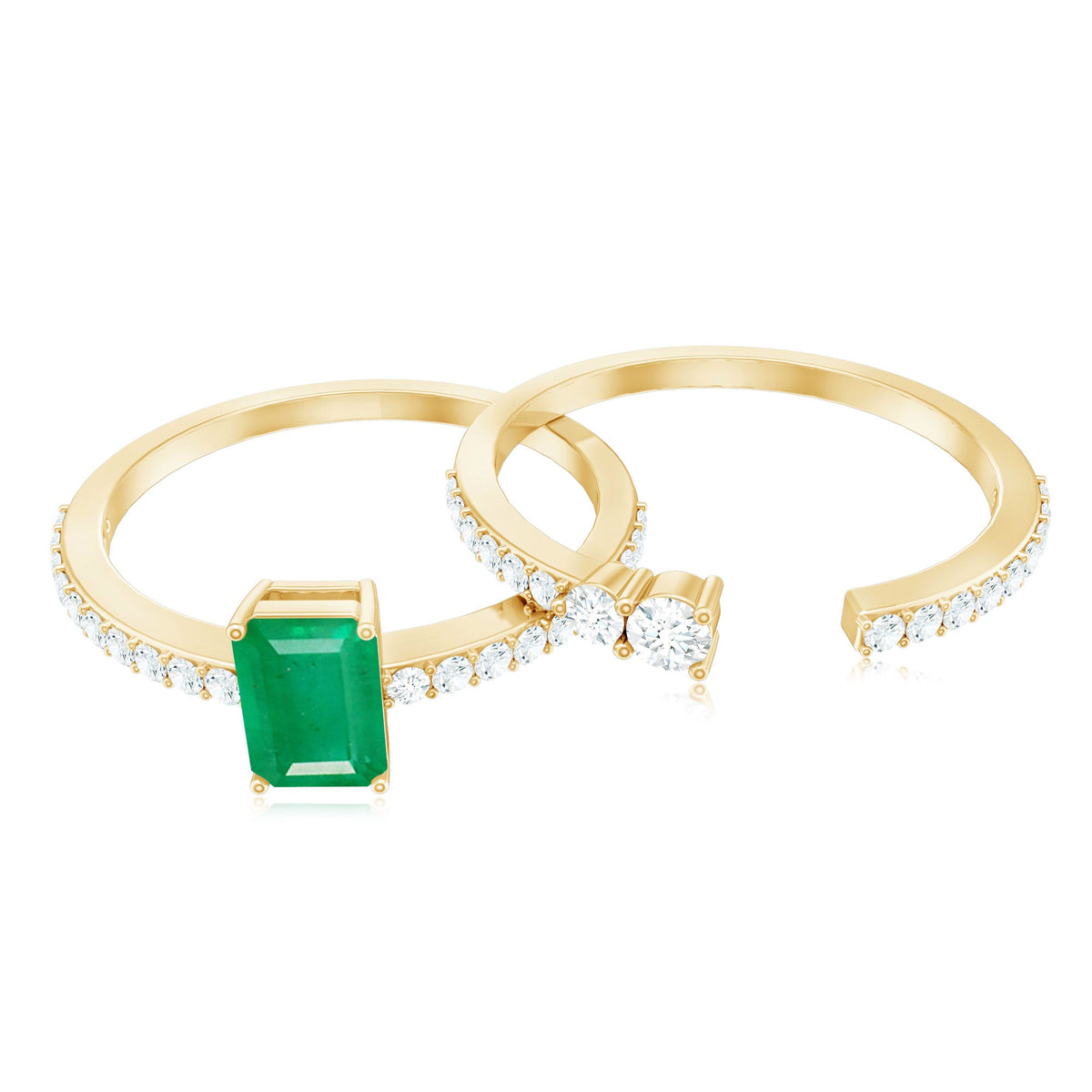 Emerald Cut Emerald Engagement Ring with Diamond Enhancer