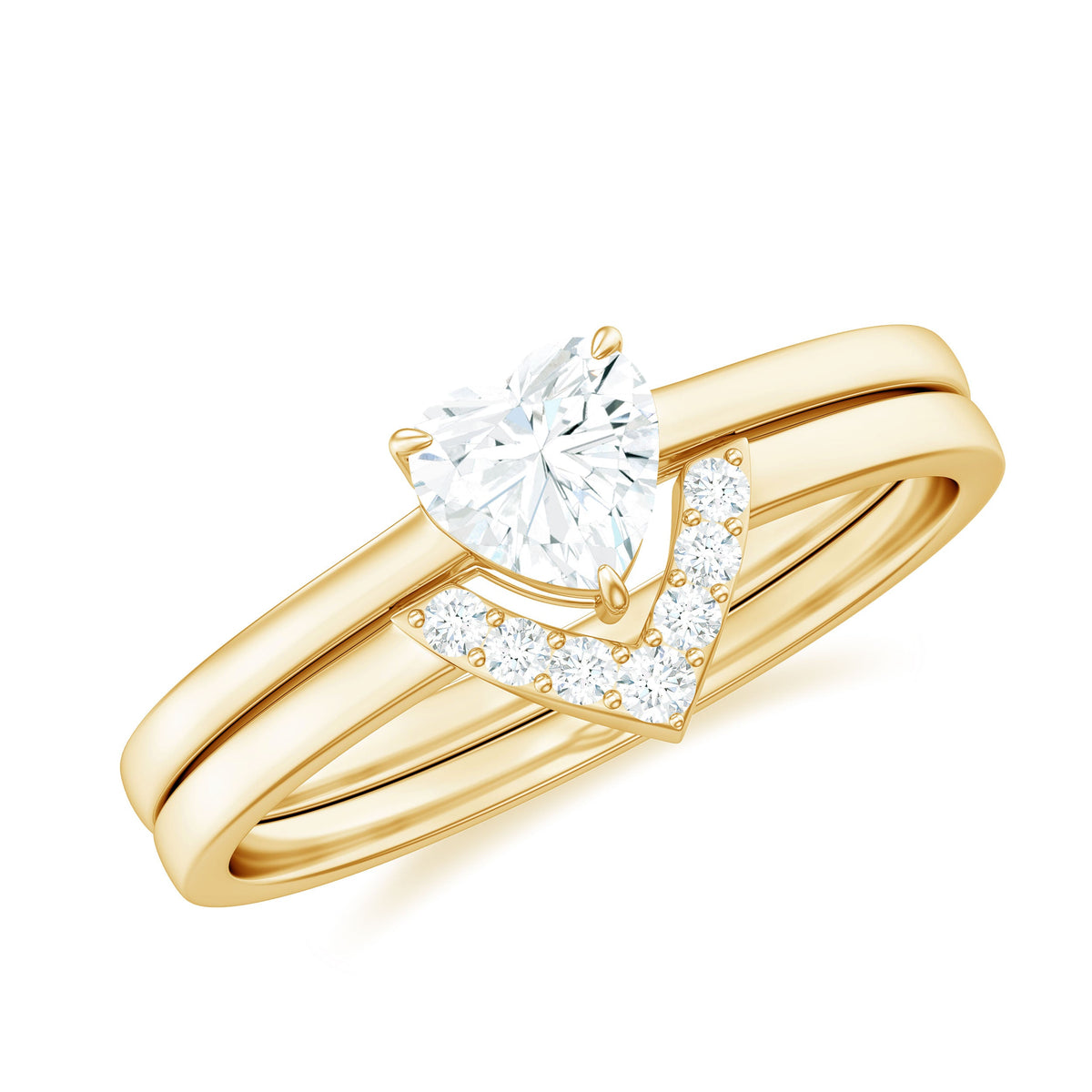 Heart Shaped Moissanite Solitaire Wedding Ring Set for Women