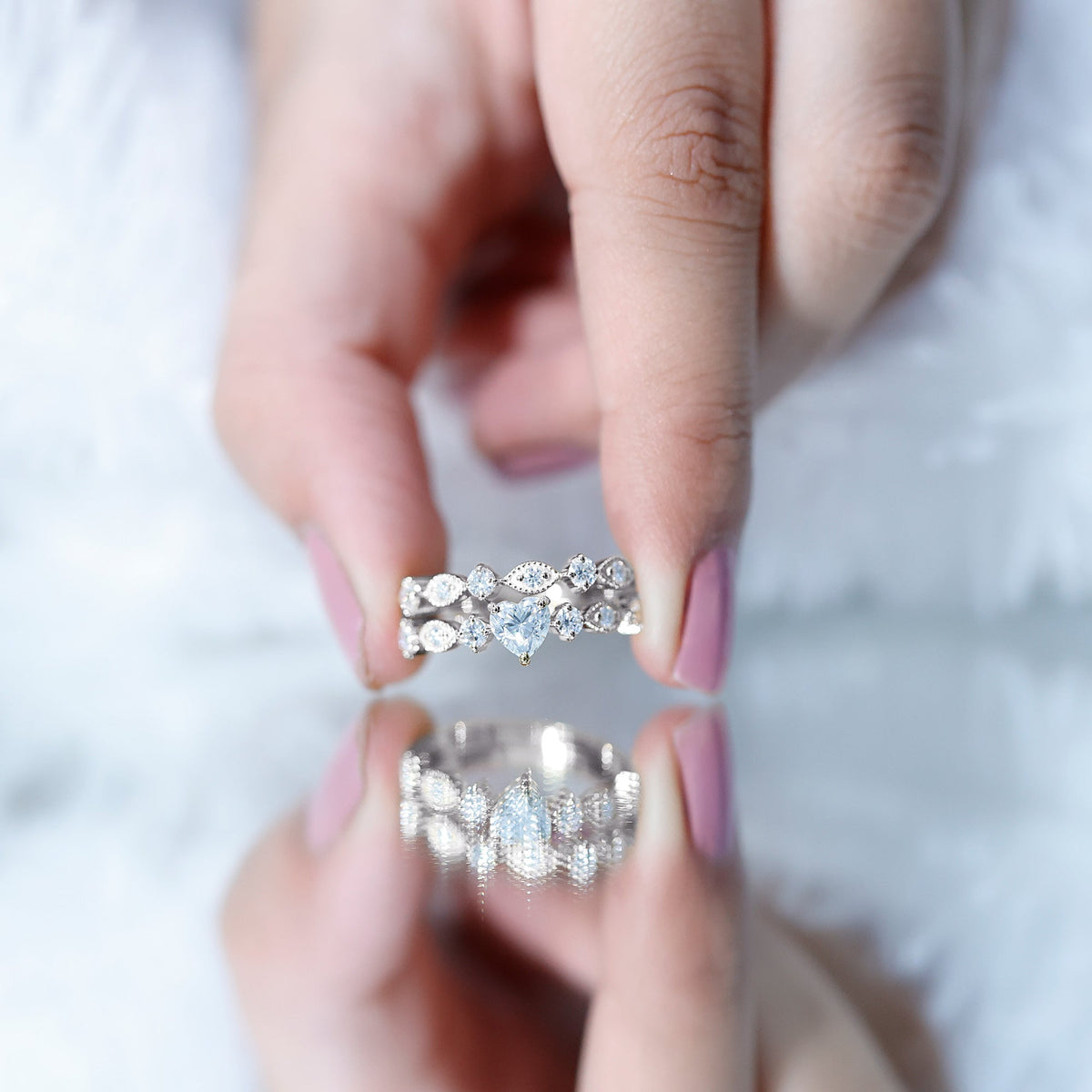 Heart Shape Moissanite Vintage Wedding Ring Set