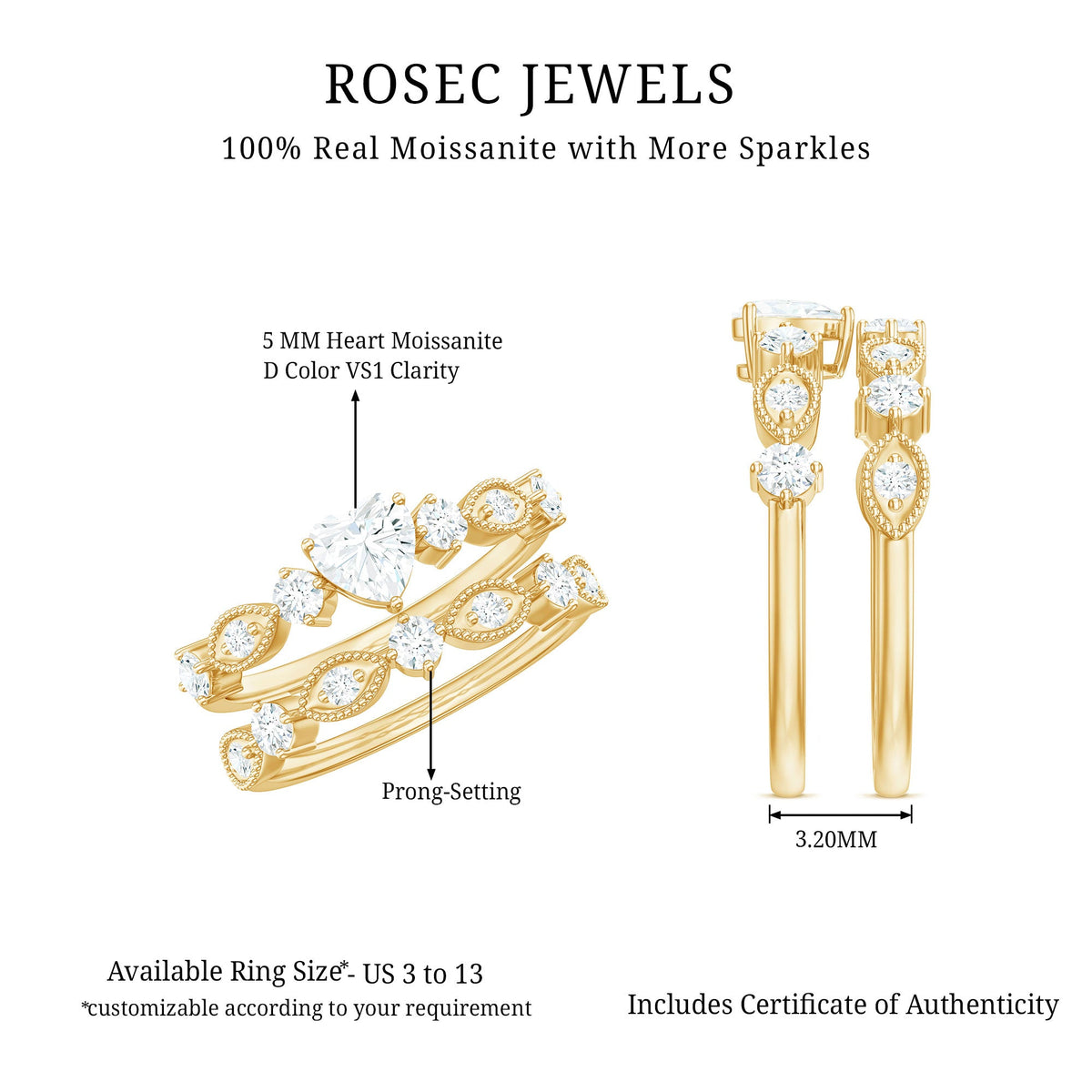 Heart Shape Moissanite Vintage Wedding Ring Set