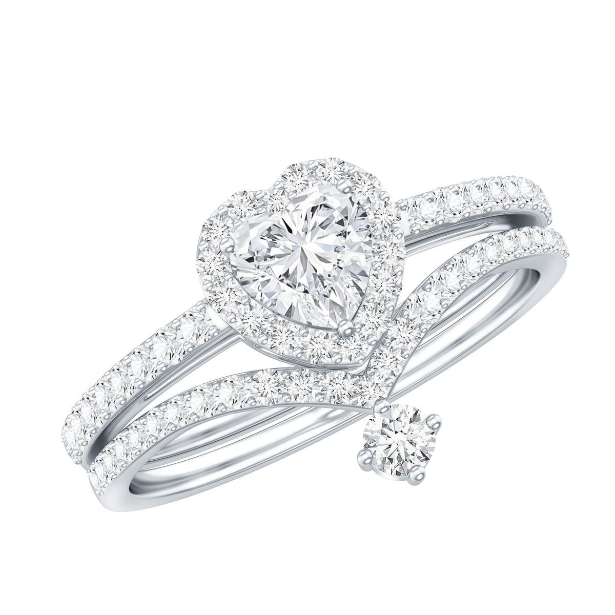 Certified Moissanite Heart Wedding Ring Set for Women