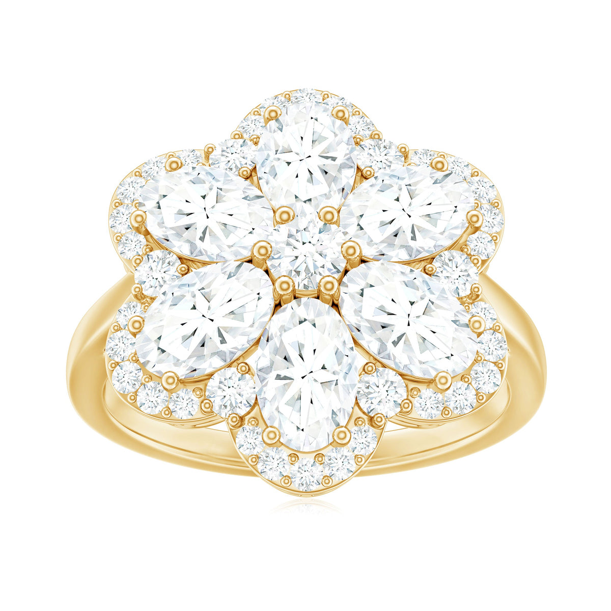 Certified Moissanite Huge Flower Engagement Ring