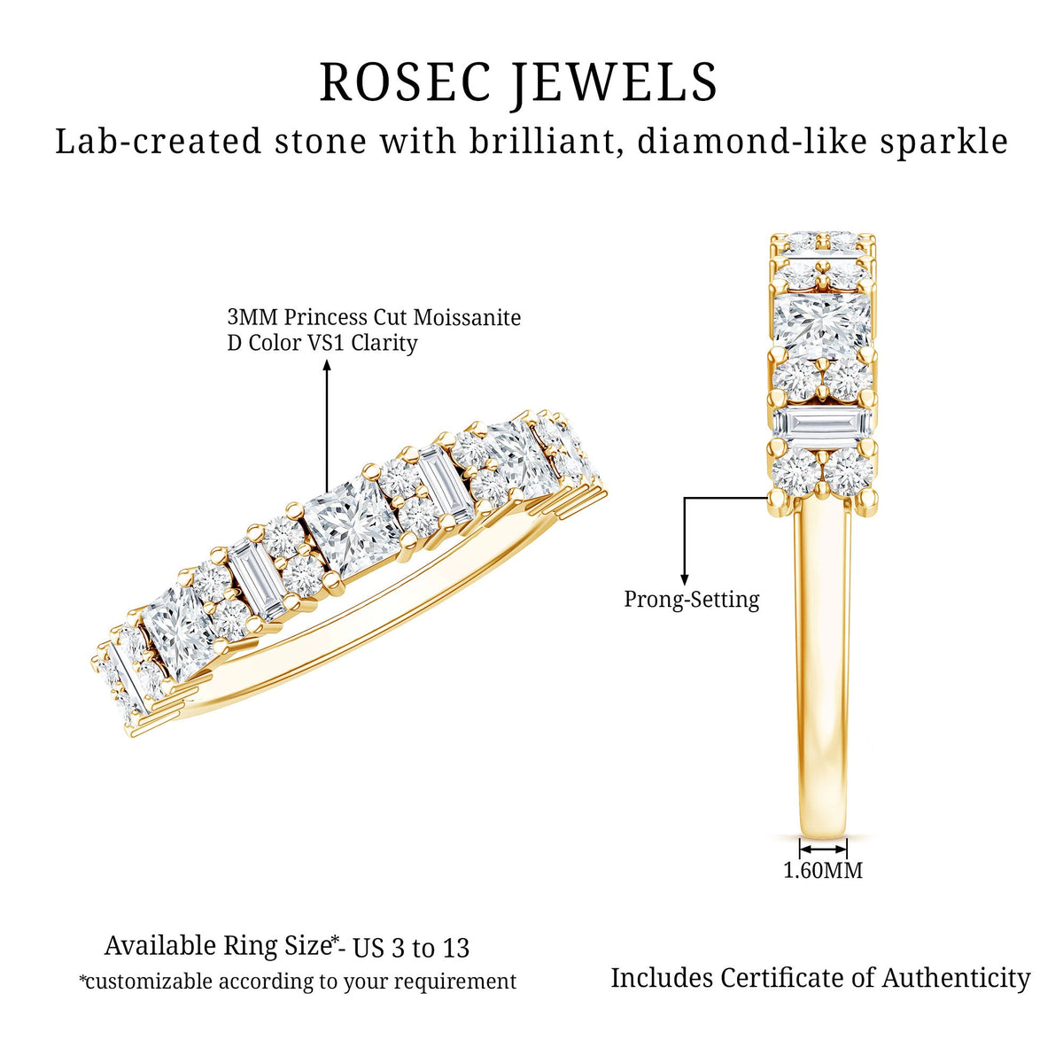 Certified Moissanite Half Eternity Wedding Band for Women