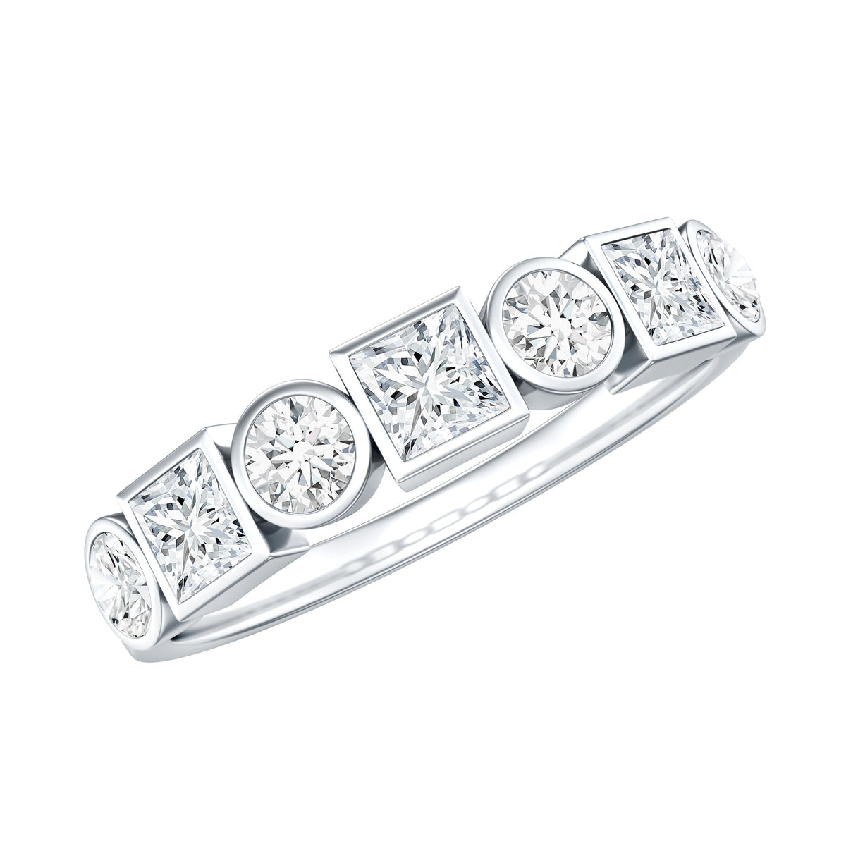 Alternate Bezel Set Moissanite Half Eternity Band Ring