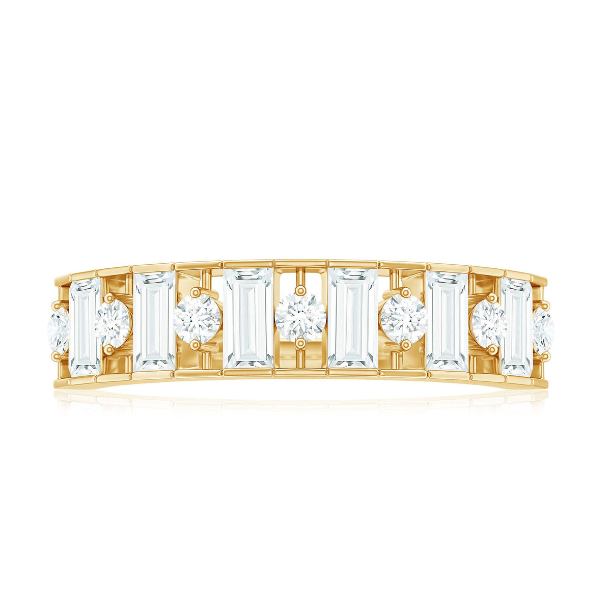 Baguette and Round Cut Moissanite Stackable Eternity Band