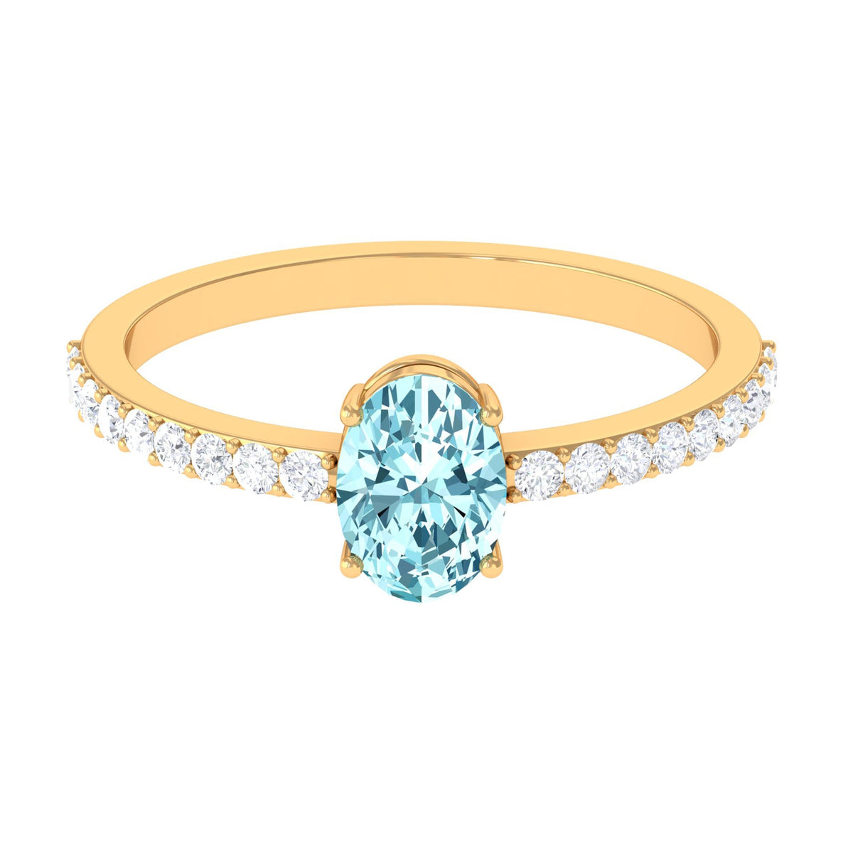 Genuine 1 Carat Solitaire Aquamarine Oval Engagement Ring with Diamond