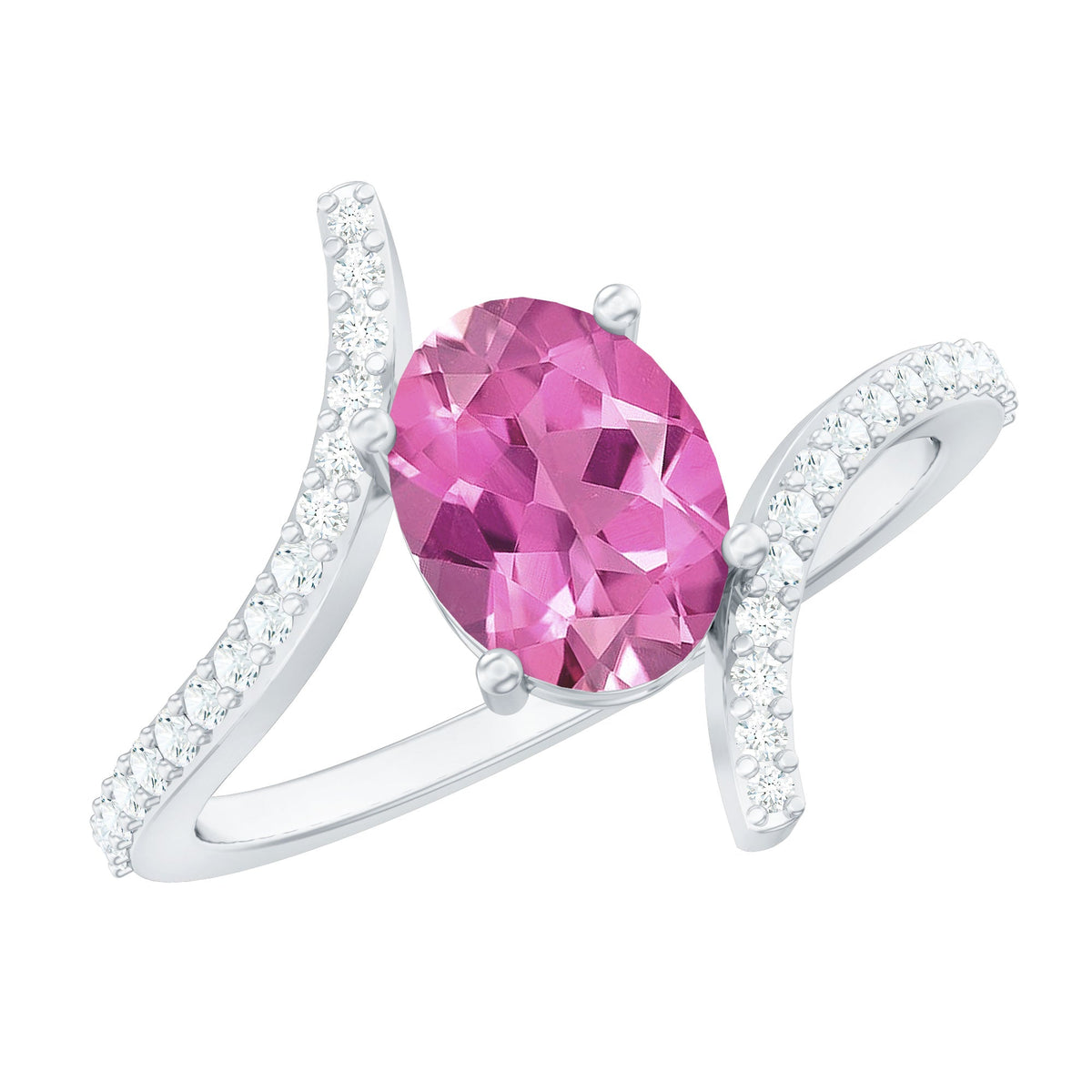 1 Carat Oval Pink Tourmaline and Diamond Bypass Engagement Ring