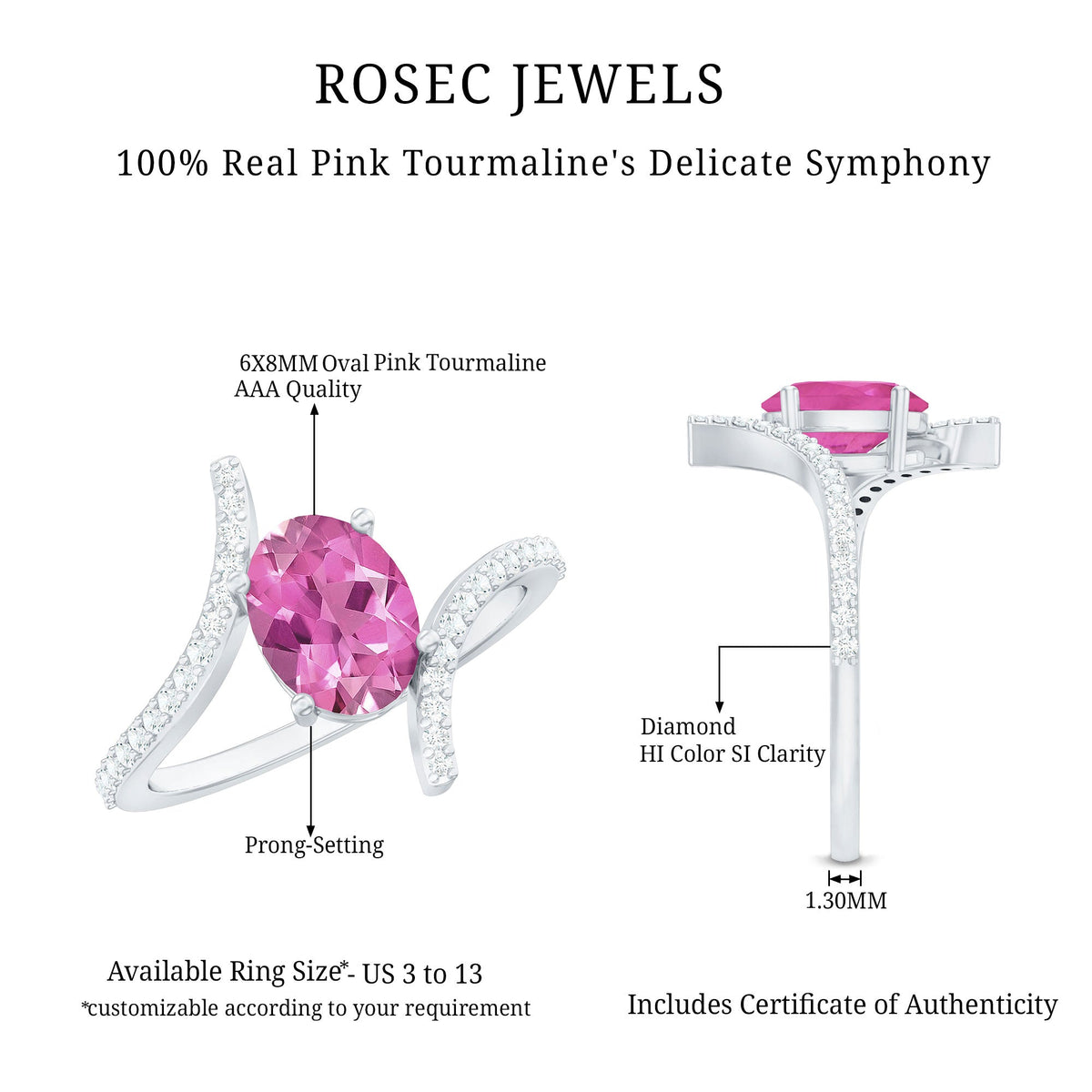 1 Carat Oval Pink Tourmaline and Diamond Bypass Engagement Ring