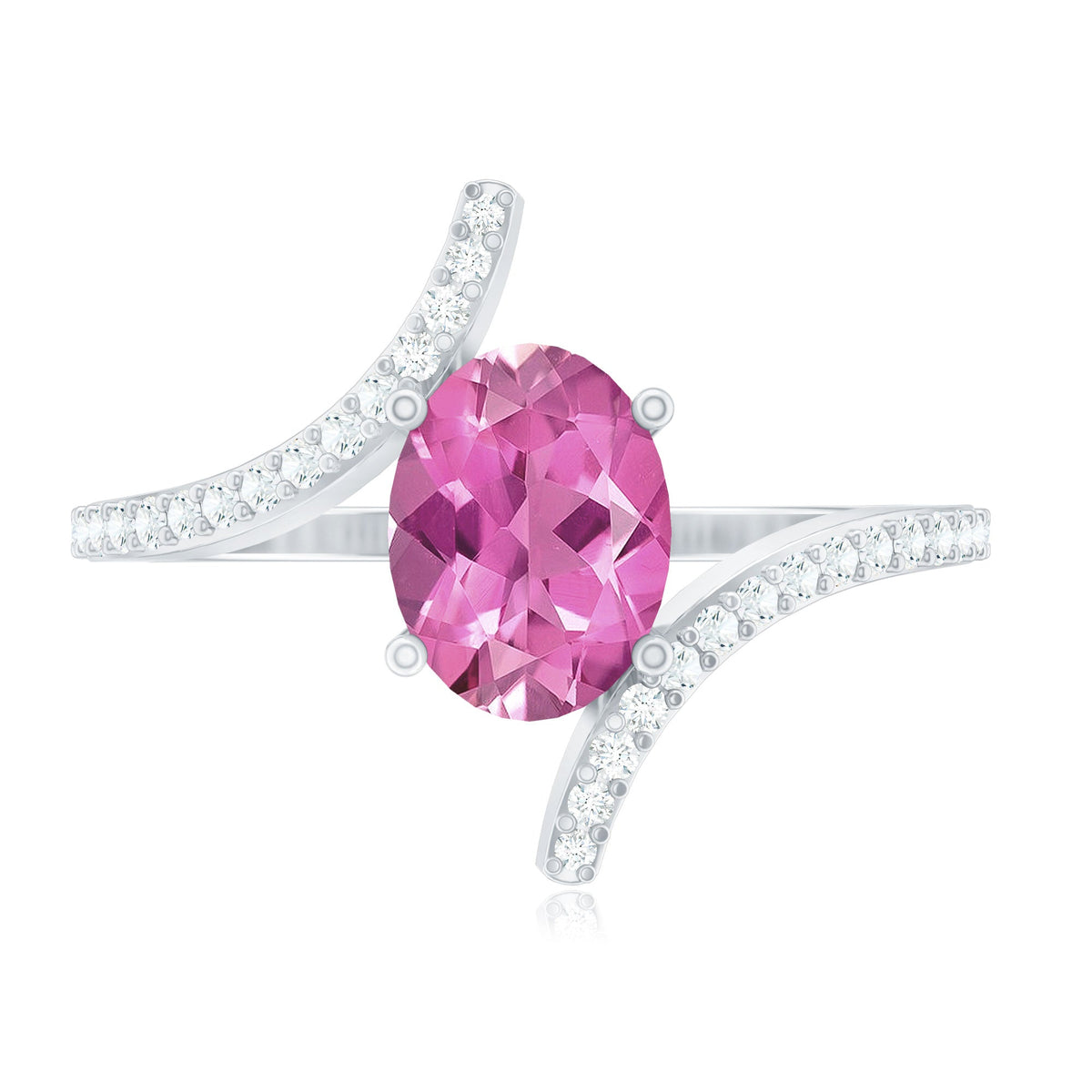 1 Carat Oval Pink Tourmaline and Diamond Bypass Engagement Ring