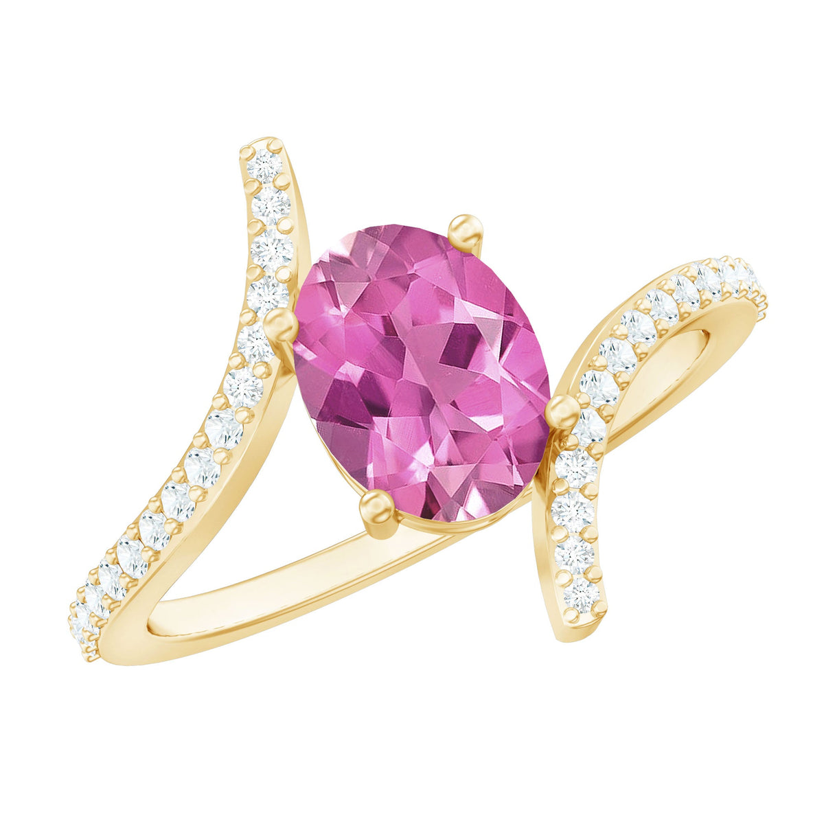 1 Carat Oval Pink Tourmaline and Diamond Bypass Engagement Ring