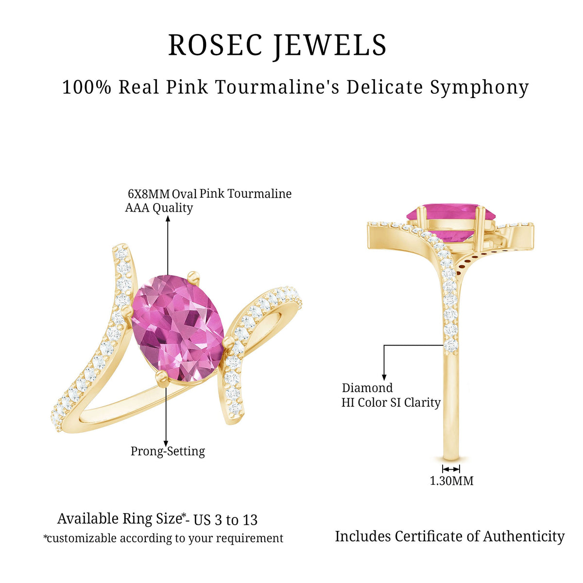 1 Carat Oval Pink Tourmaline and Diamond Bypass Engagement Ring