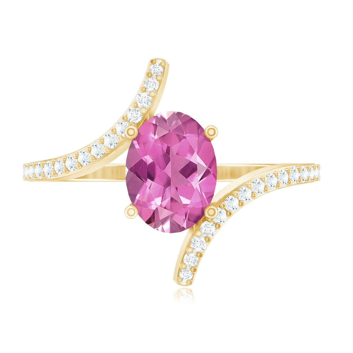 1 Carat Oval Pink Tourmaline and Diamond Bypass Engagement Ring