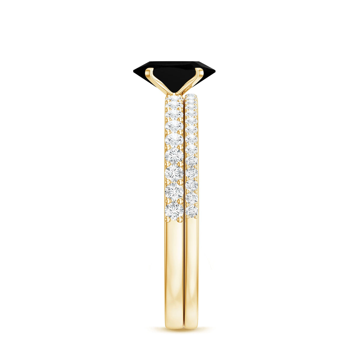 1 Carat Oval Cut Black Onyx Solitaire Rings Set with Diamond Wedding Band