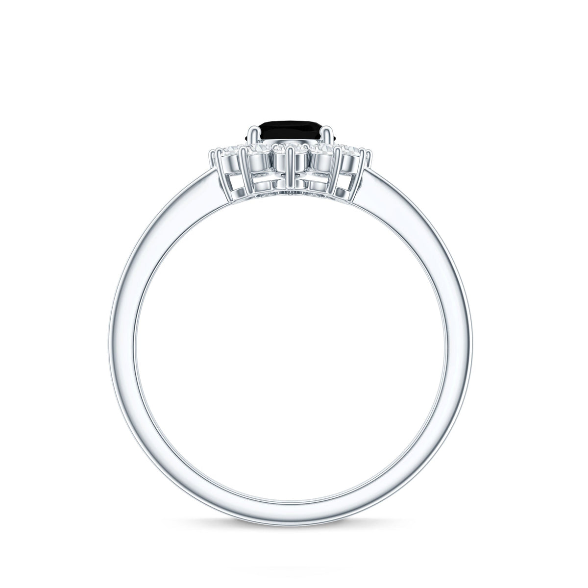 1.9 Carat Lab Grown Black Diamond Oval Engagement Ring with White Diamond Halo