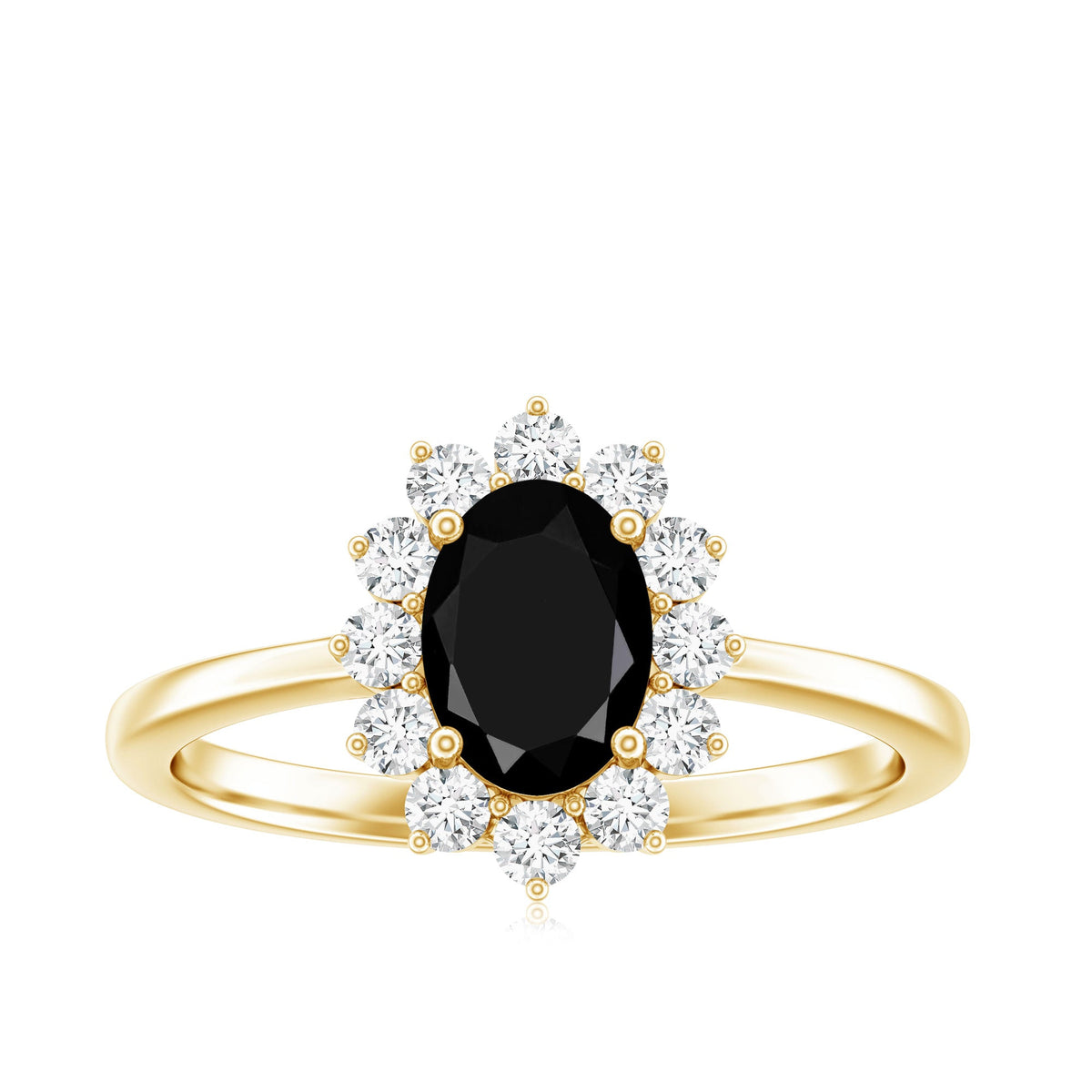 1.9 Carat Lab Grown Black Diamond Oval Engagement Ring with White Diamond Halo