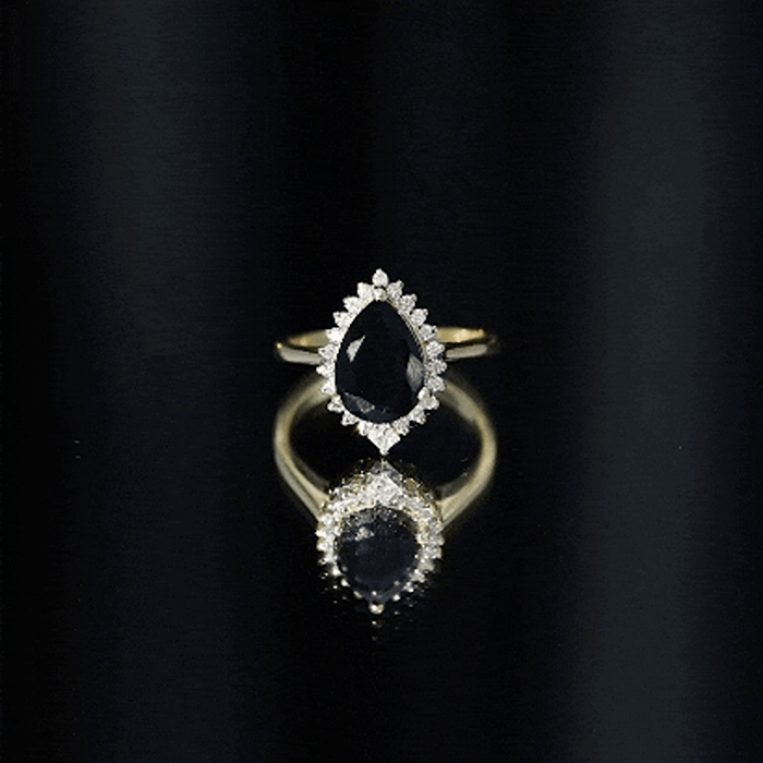 2 Carat Pear Shaped Black Onyx Engagement Ring with Diamond Halo