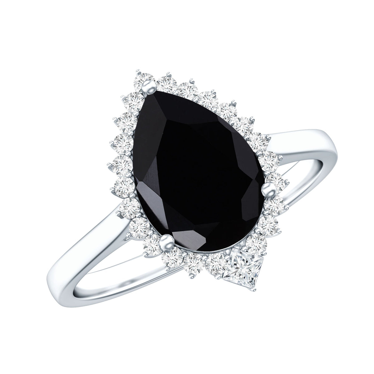 2 Carat Pear Shaped Black Onyx Engagement Ring with Diamond Halo