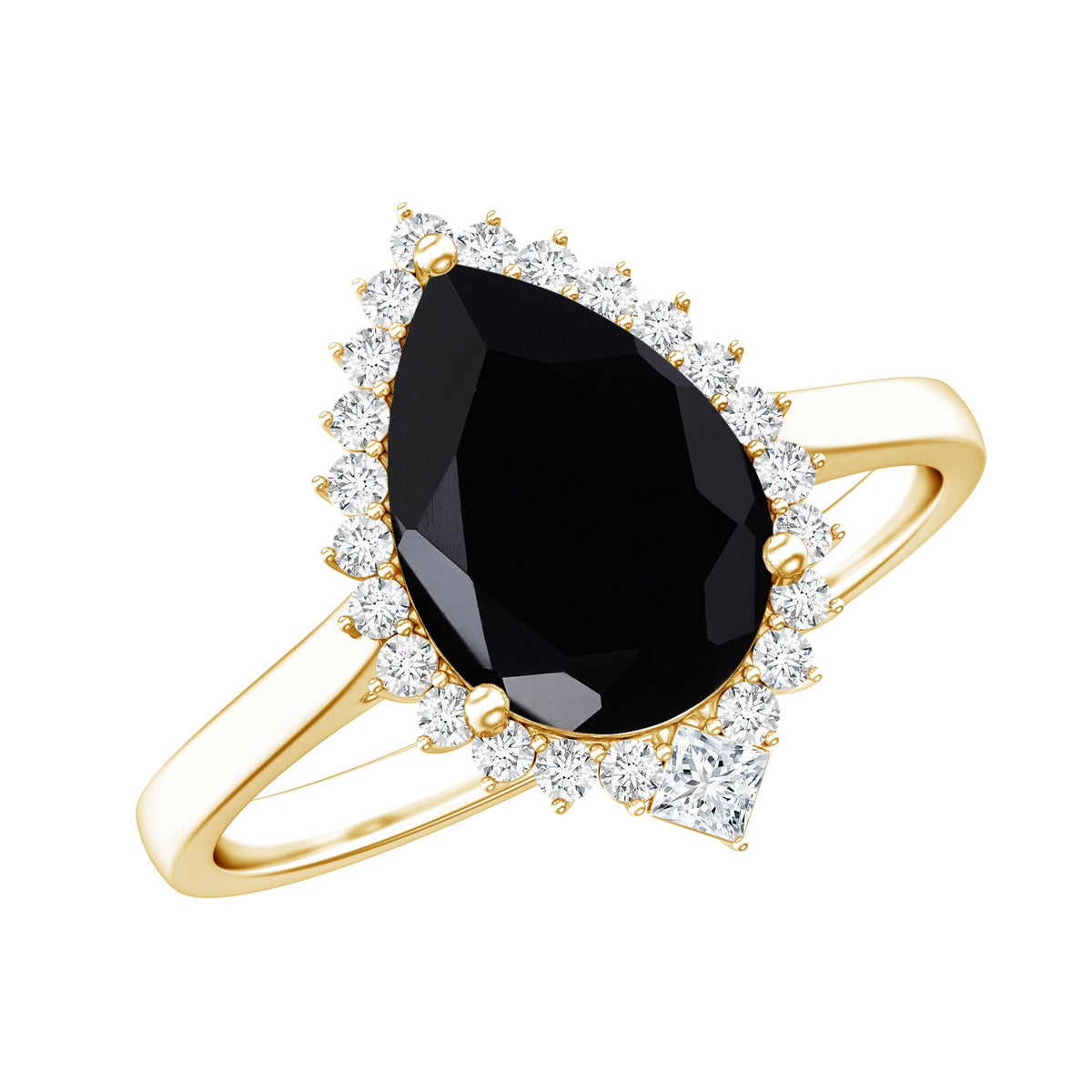 2 Carat Pear Shaped Black Onyx Engagement Ring with Diamond Halo