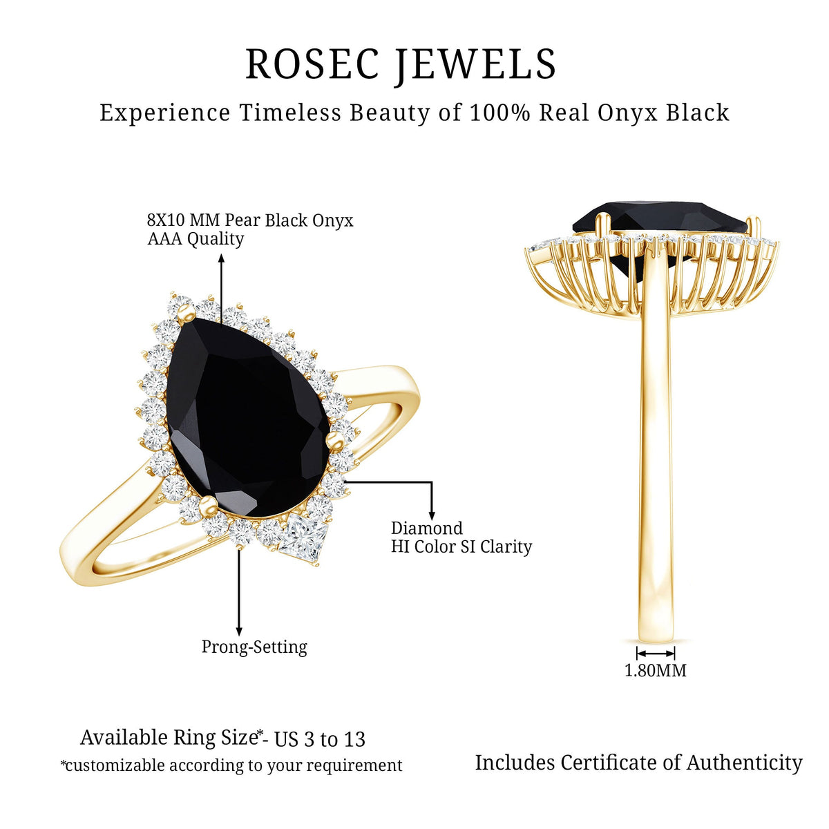 2 Carat Pear Shaped Black Onyx Engagement Ring with Diamond Halo