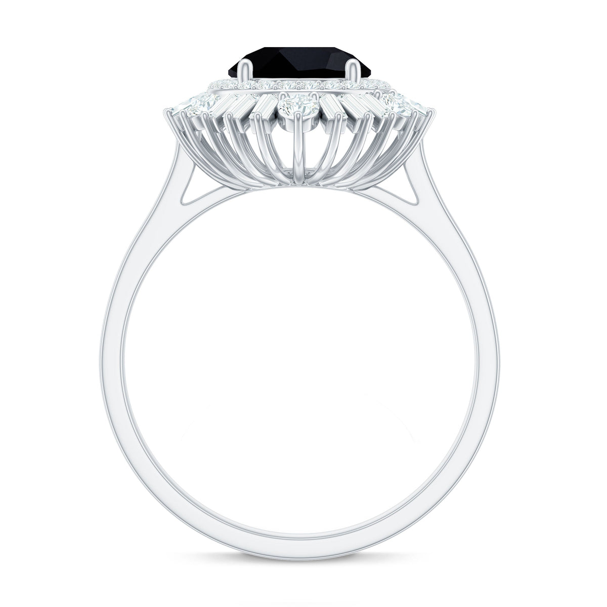 1.2 Carat Round Black Onyx Double Halo Cocktail Ring with Moissanite