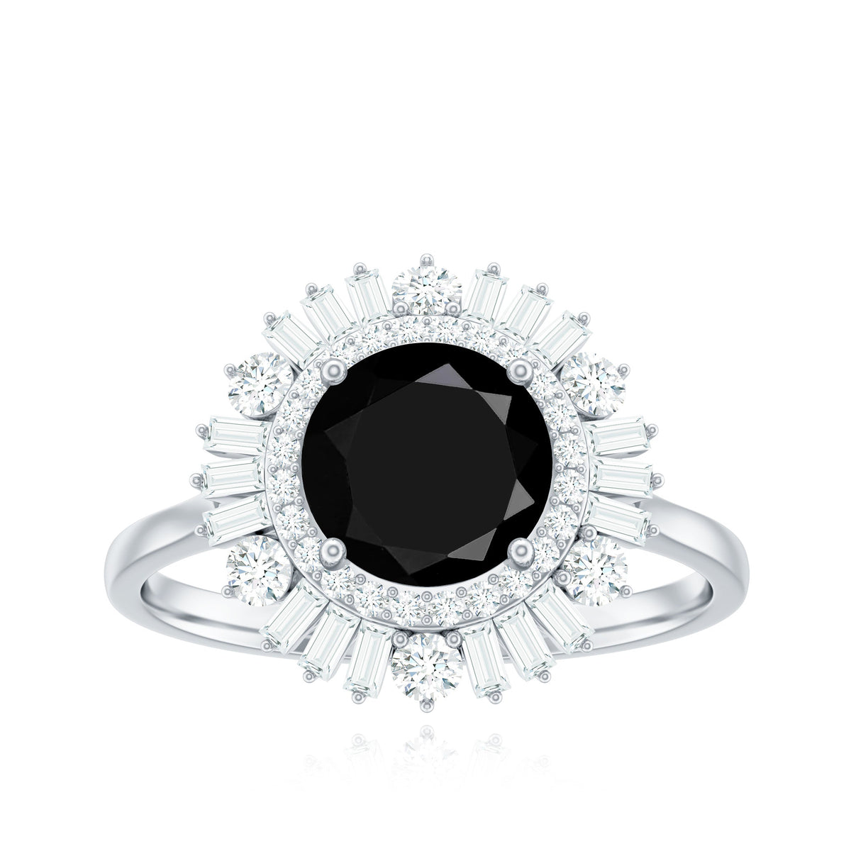 1.2 Carat Round Black Onyx Double Halo Cocktail Ring with Moissanite