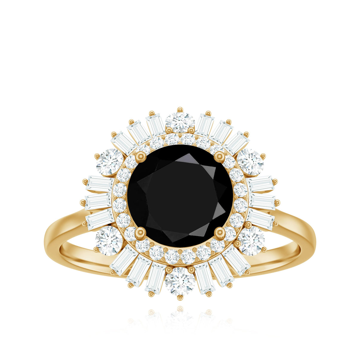 1.2 Carat Round Black Onyx Double Halo Cocktail Ring with Moissanite