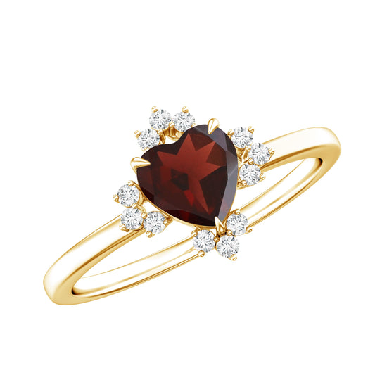 Certified Real Garnet Heart Engagement Ring with Diamond