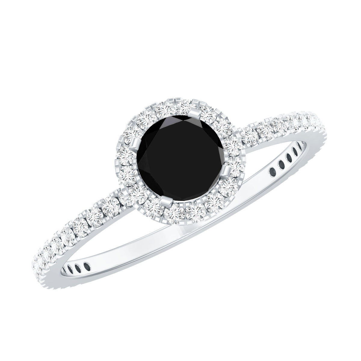 Black Spinel Minimal Engagement Ring with Diamond Halo
