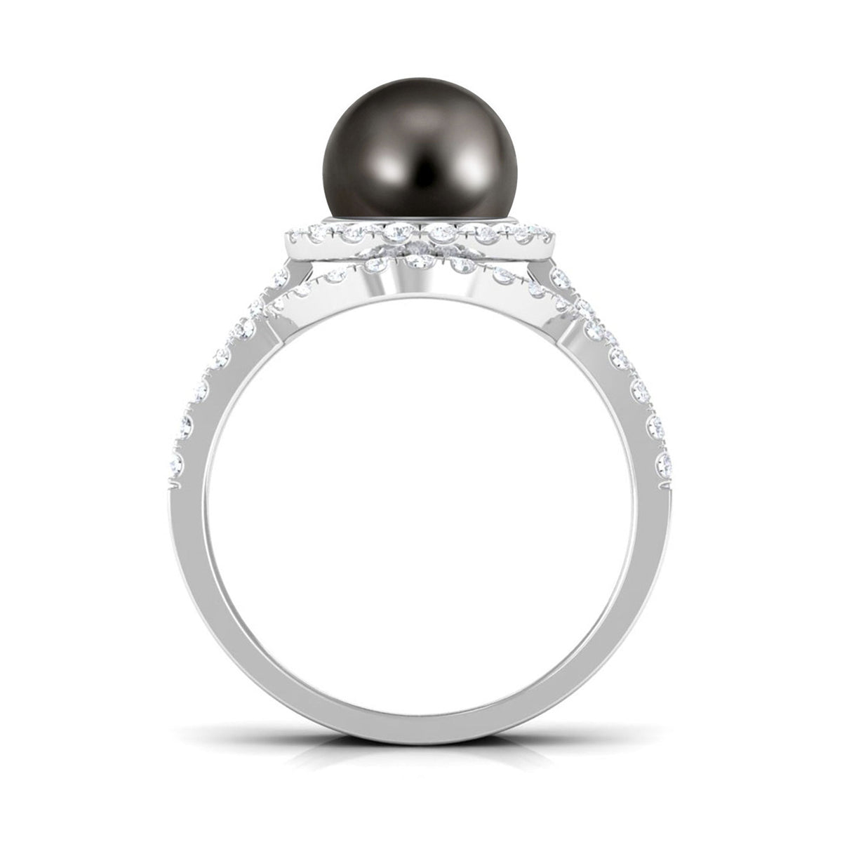 7.5 Carat Tahitian Pearl and Diamond Halo Wedding Ring Set
