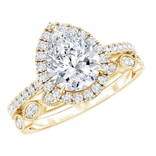 2 Carat Pear Shaped Moissanite Designer Wedding Ring Set for Women