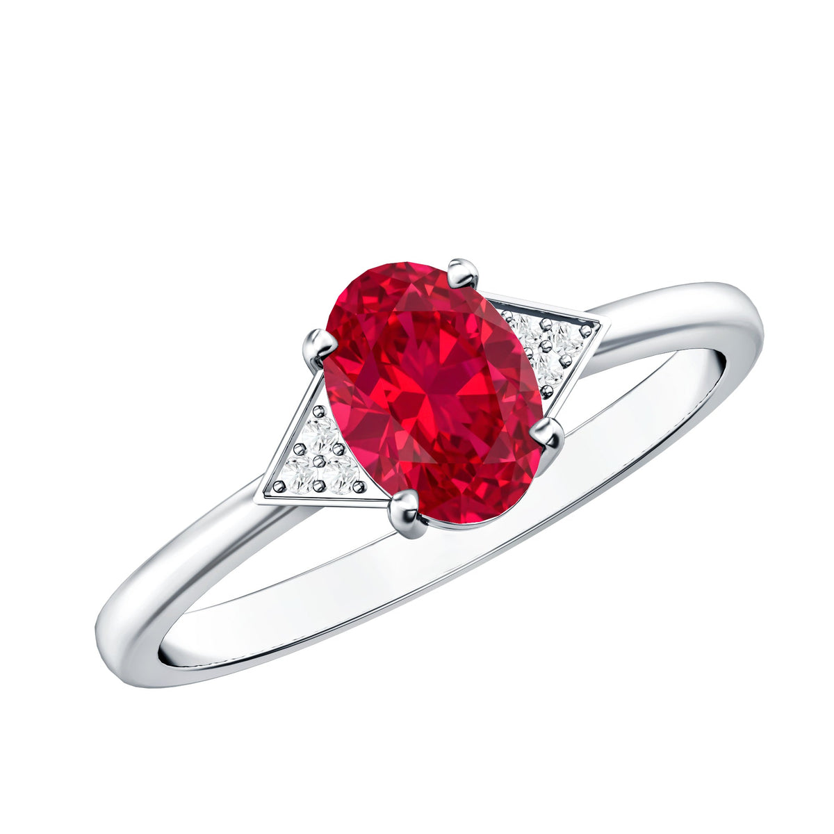1.5 Carat Oval Lab Created Ruby Solitaire Ring with Diamonds