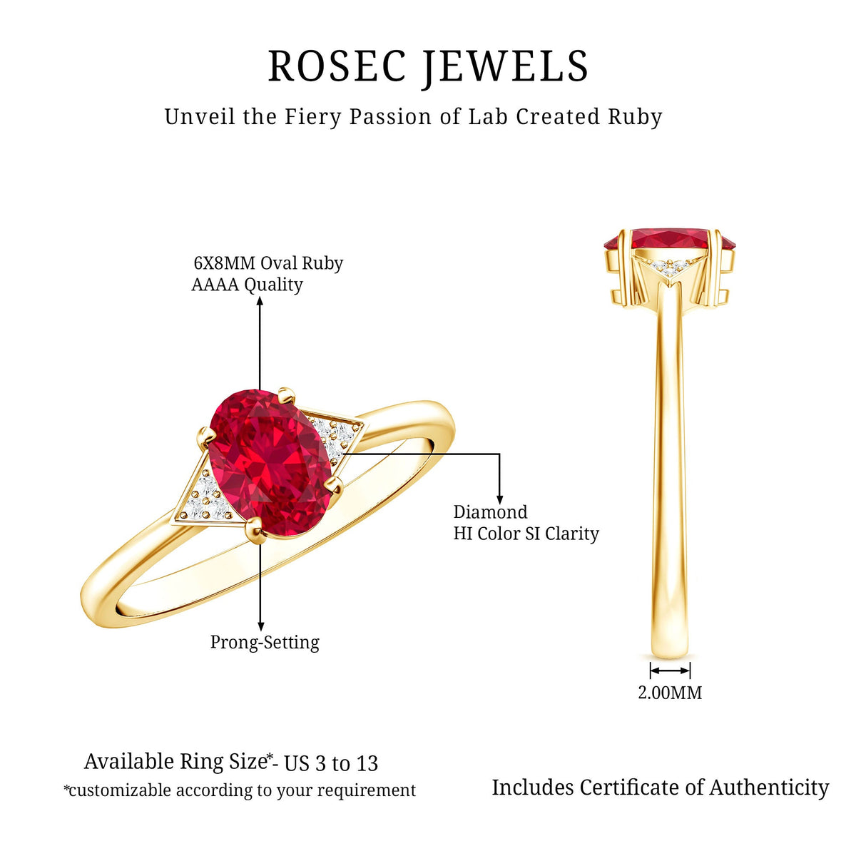 1.5 Carat Oval Lab Created Ruby Solitaire Ring with Diamonds