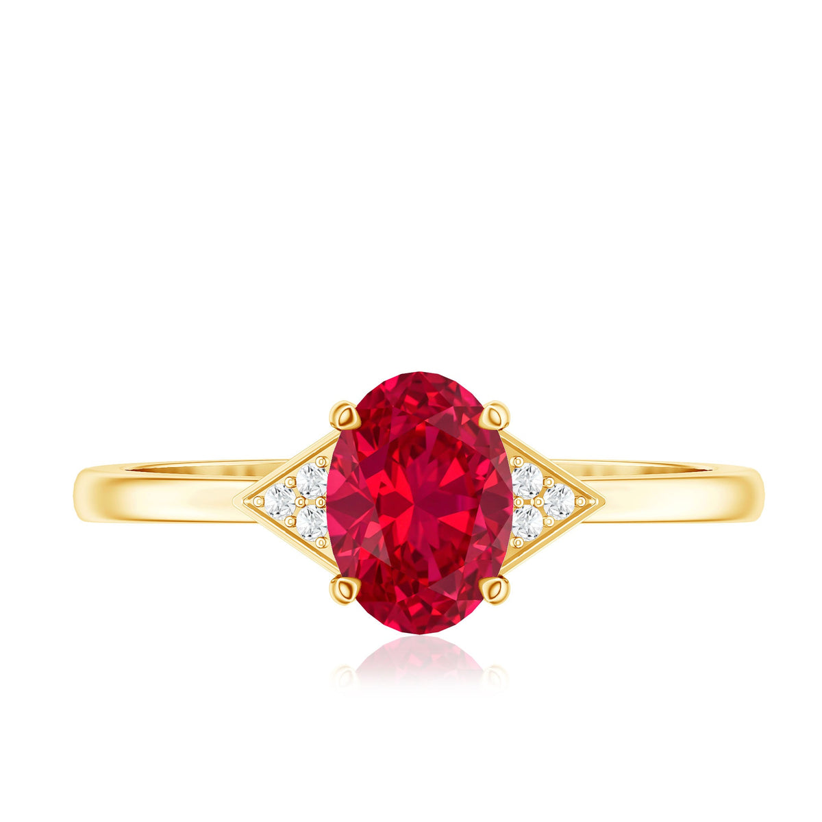 1.5 Carat Oval Lab Created Ruby Solitaire Ring with Diamonds