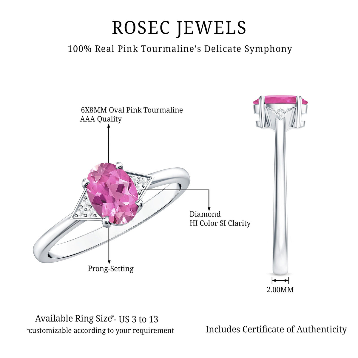 1 Carat Pink Tourmaline Oval Engagement Ring with Diamond