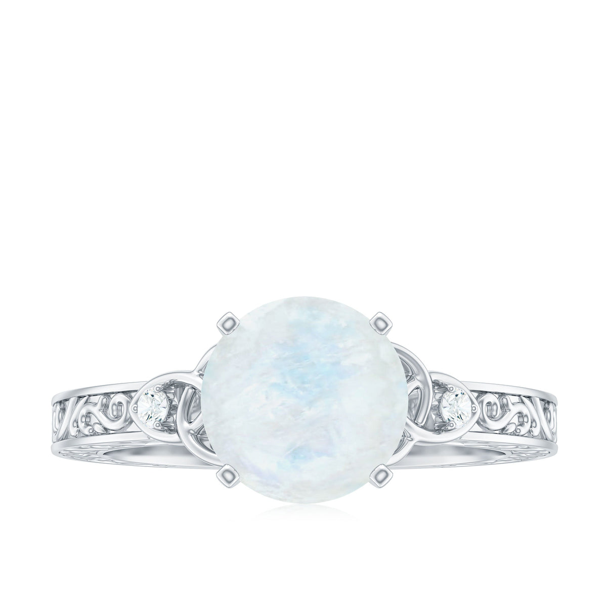 0.8 Carat Solitaire Moonstone Celtic Knot Ring with Diamond