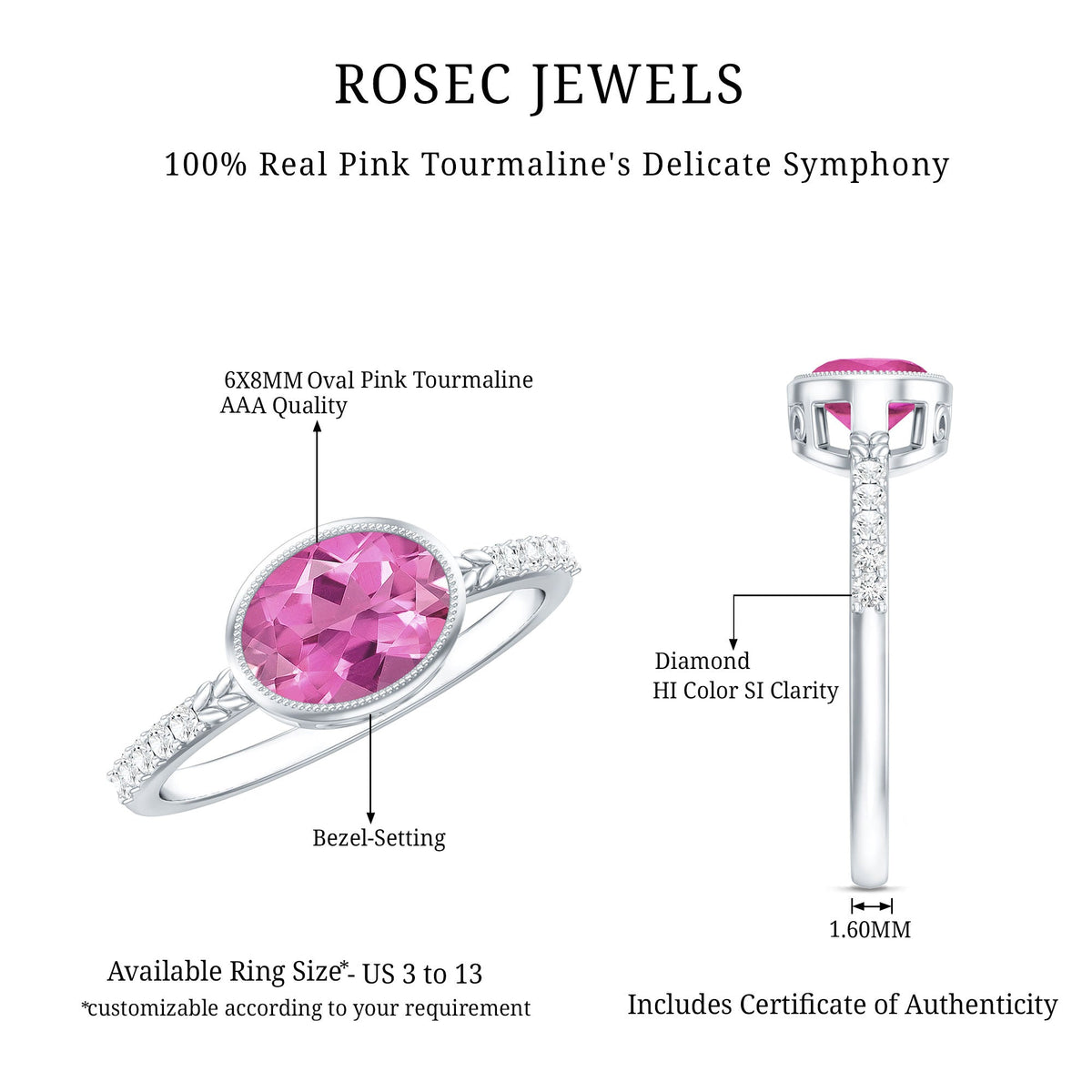 1 Carat Oval Pink Tourmaline East West Engagement Ring with Diamond
