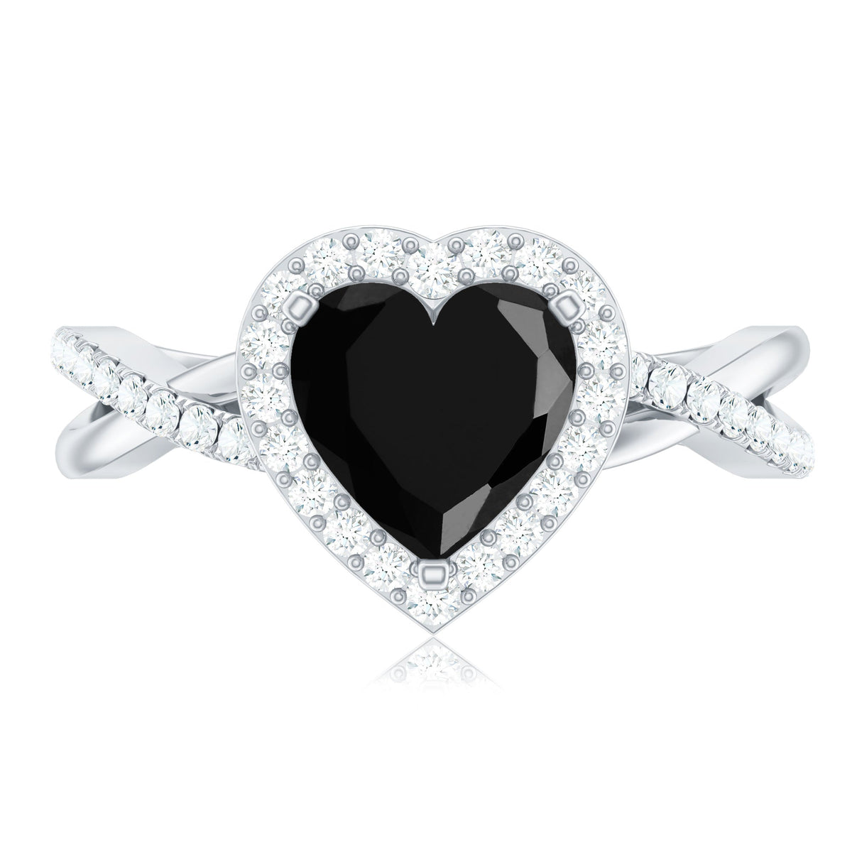 2.4 Carat Lab Grown Black and White Diamond Heart Engagement Ring with Halo