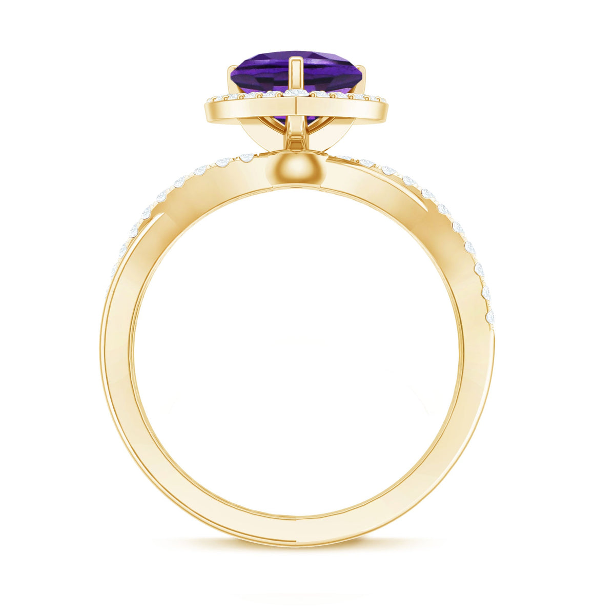 2 Carat Heart Shape Amethyst Crossover Engagement Ring with Diamond
