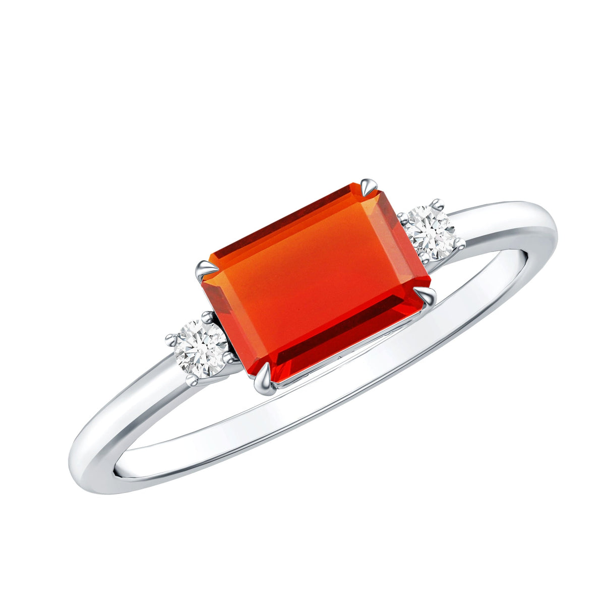 1 Carat Octagon Cut Fire Opal East West Engagement Ring with Diamond