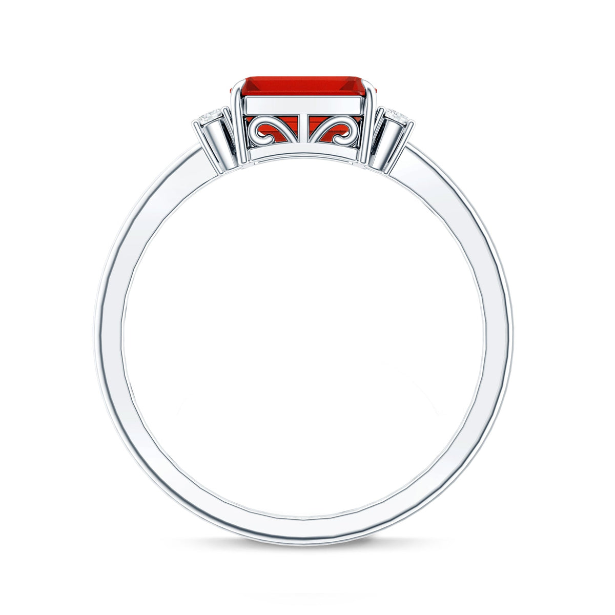 1 Carat Octagon Cut Fire Opal East West Engagement Ring with Diamond